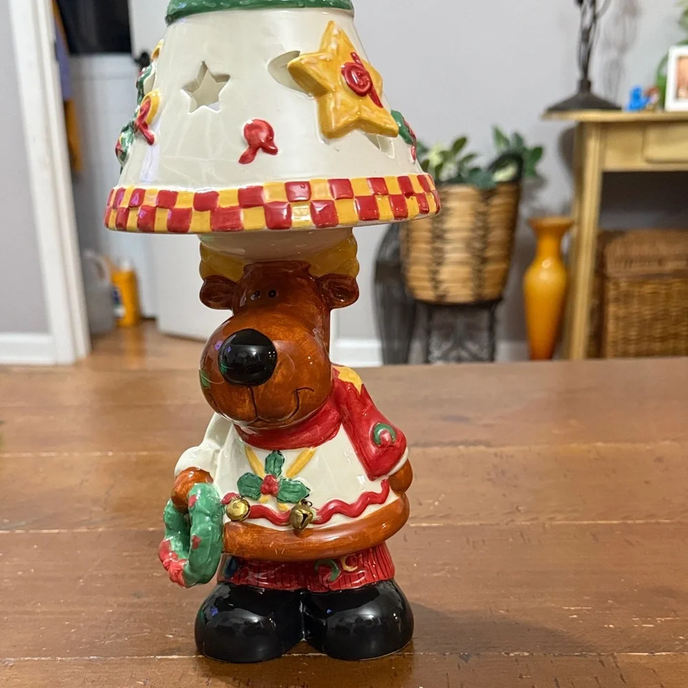 Festive Reindeer Holiday Figurine with Lamp Shade